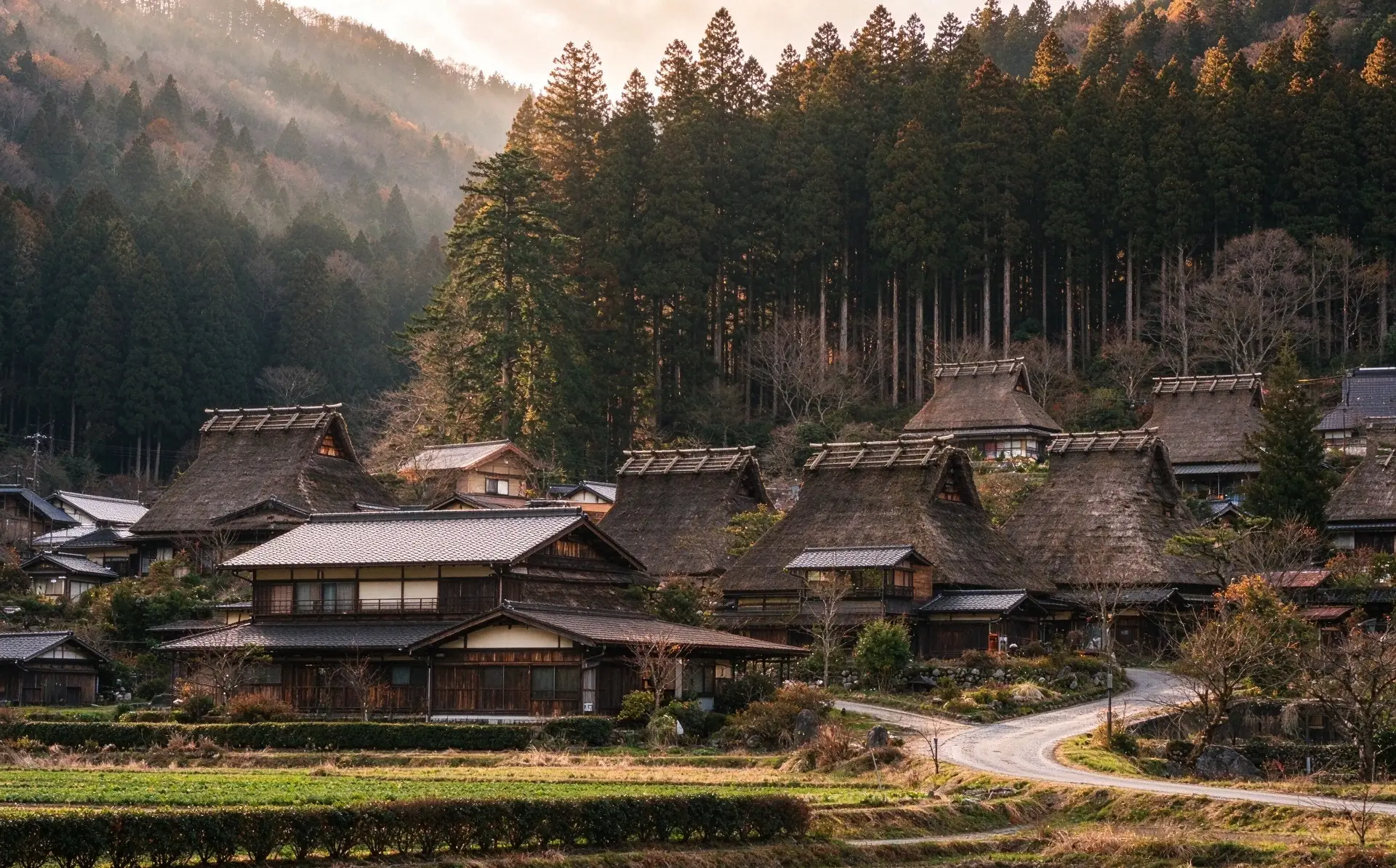 京都美山古村茅草屋與自然風景