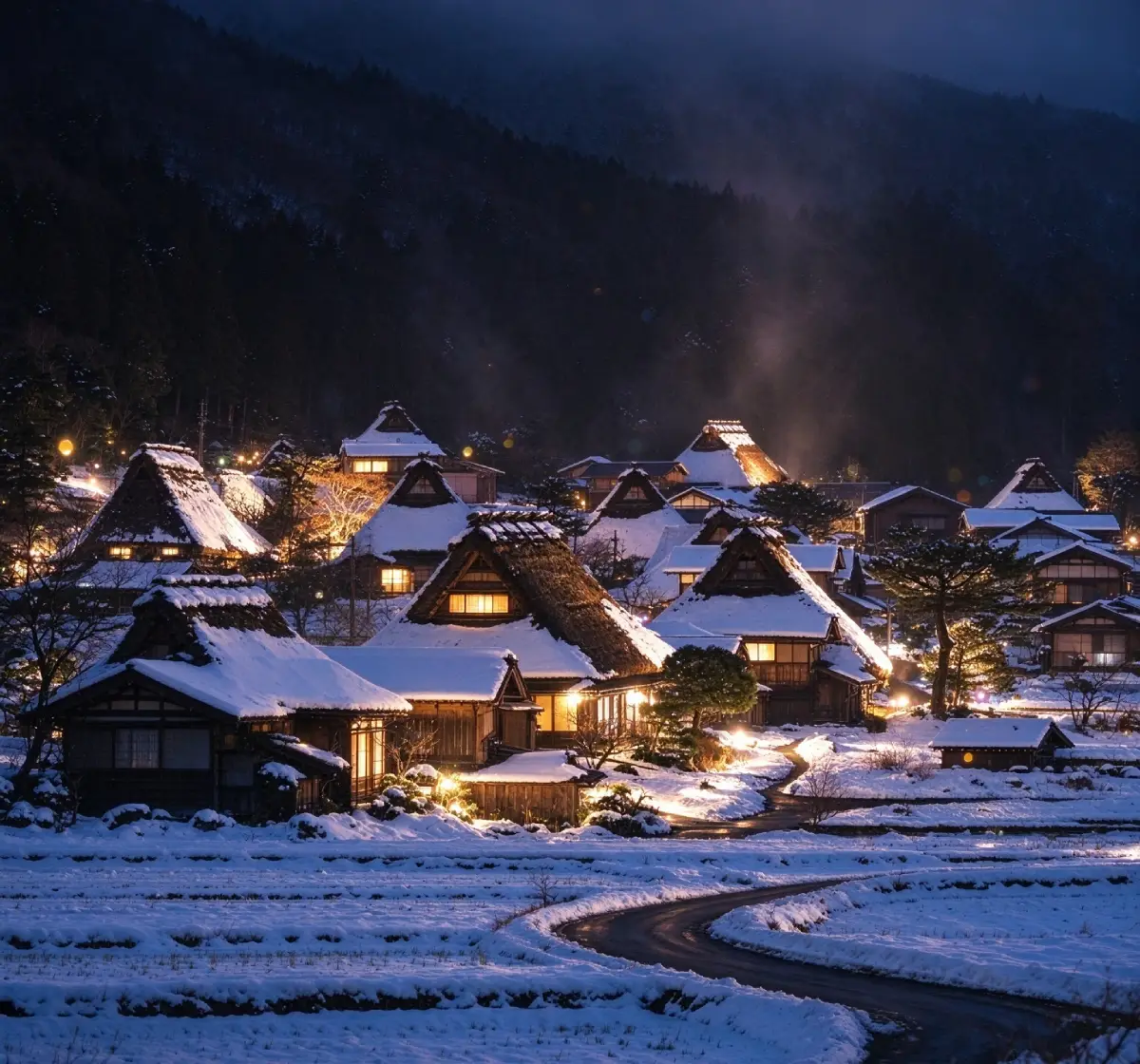 美山古村傳統茅草屋與自然景觀